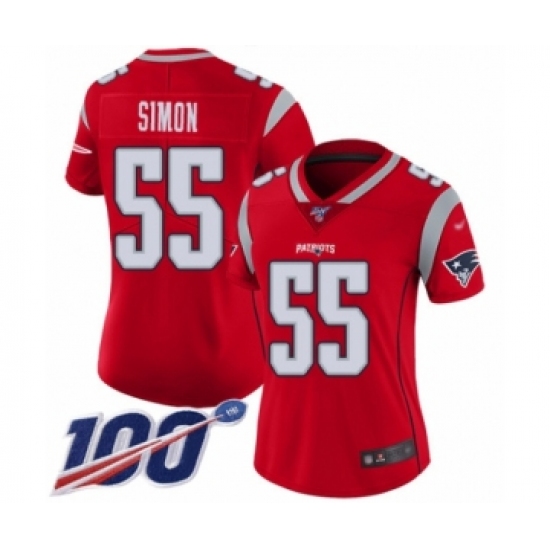 Women's New England Patriots #55 John Simon Limited Red Inverted Legend 100th Season Football Jersey - Ujersey