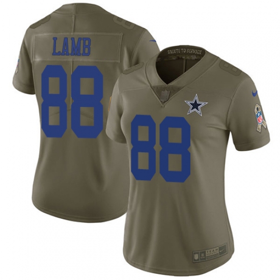 Women's Dallas Cowboys #88 CeeDee Lamb Olive Stitched Limited 2017 Salute To Service Jersey - Ujersey