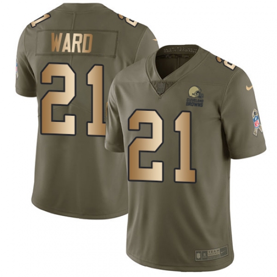 Youth Nike Cleveland Browns #21 Denzel Ward Limited Olive Gold 2017 Salute to Service NFL Jersey - Ujersey