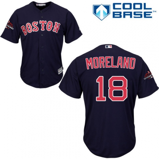 Youth Majestic Boston Red Sox #18 Mitch Moreland Authentic Navy Blue Alternate Road Cool Base 2018 World Series Champions MLB Jersey - Ujersey