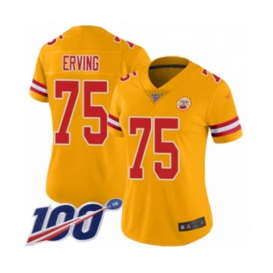 Women's Kansas City Chiefs #75 Cameron Erving Limited Gold Inverted Legend 100th Season Football Jersey - Ujersey