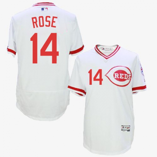 Men's Majestic Cincinnati Reds #14 Pete Rose White Flexbase Authentic Collection Cooperstown MLB Jersey - Ujersey