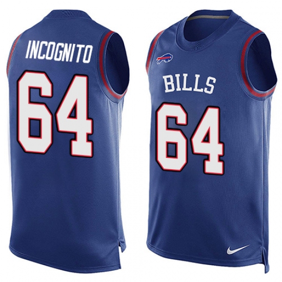 Men's Nike Buffalo Bills #64 Richie Incognito Limited Royal Blue Player Name & Number Tank Top NFL Jersey - Ujersey