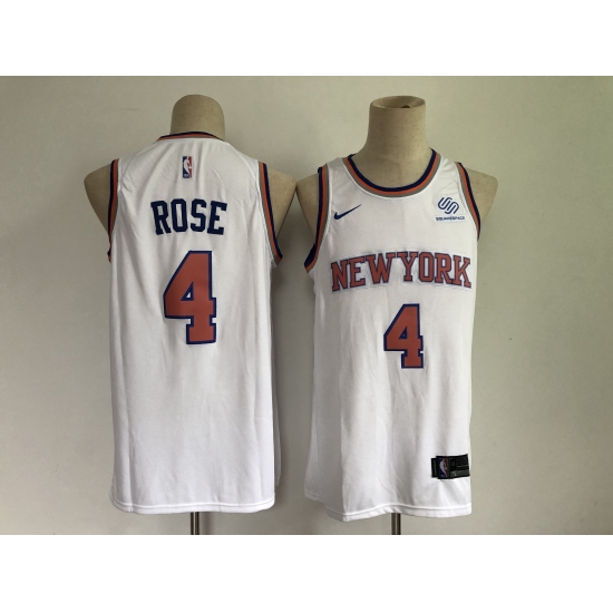 Men's New York Knicks #4 Derrick Rose White Stitched Basketball Jersey - Ujersey