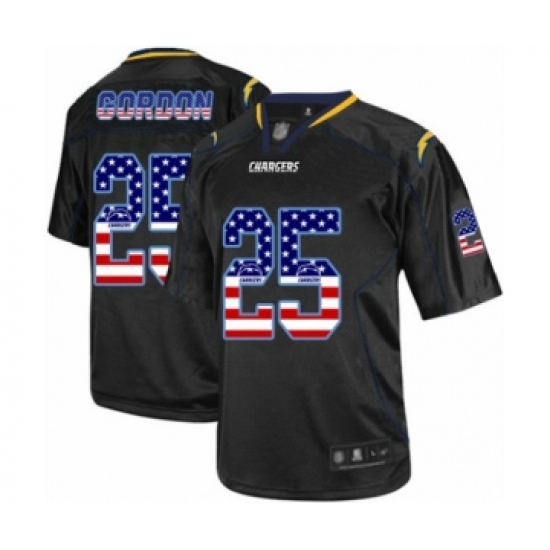 Men's Los Angeles Chargers #25 Melvin Gordon Elite Black USA Flag Fashion Football Jersey - Ujersey