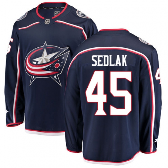Men's Columbus Blue Jackets #45 Lukas Sedlak Fanatics Branded Navy Blue Home Breakaway NHL Jersey - Ujersey