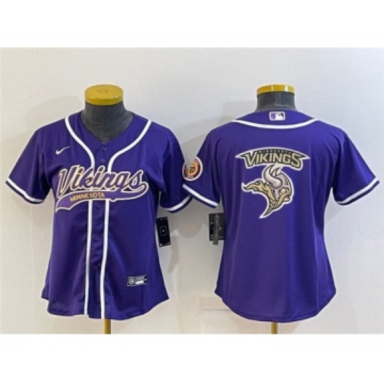 Women's Minnesota Vikings Purple Team Big Logo With Patch Cool Base Stitched Baseball Jersey(Run Small) - Ujersey