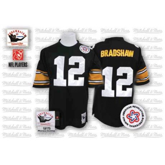 Mitchell And Ness Pittsburgh Steelers #12 Terry Bradshaw Black Team Color Authentic Throwback NFL Jersey - Ujersey