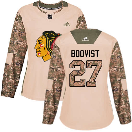 Women's Adidas Chicago Blackhawks #27 Adam Boqvist Authentic Camo Veterans Day Practice NHL Jersey - Ujersey