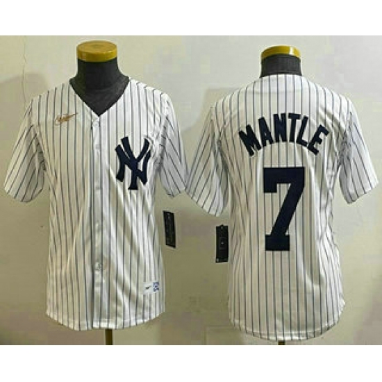 Youth New York Yankees #7 Mickey Mantle White Throwback Stitched Cool Base Nike Jersey - Ujersey