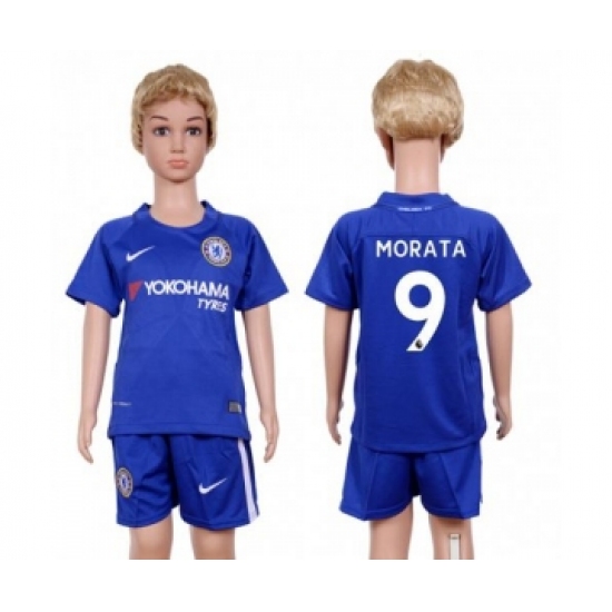 Chelsea #9 Morata Blue Home Kid Soccer Club Jersey