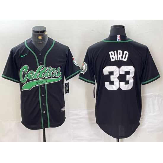 Men's Boston Celtics #33 Larry Bird Black With Cool Base Stitched Baseball Jersey - Ujersey