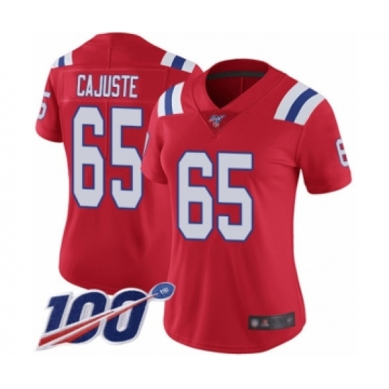 Women's New England Patriots #65 Yodny Cajuste Red Alternate Vapor Untouchable Limited Player 100th Season Football Jersey - Ujersey