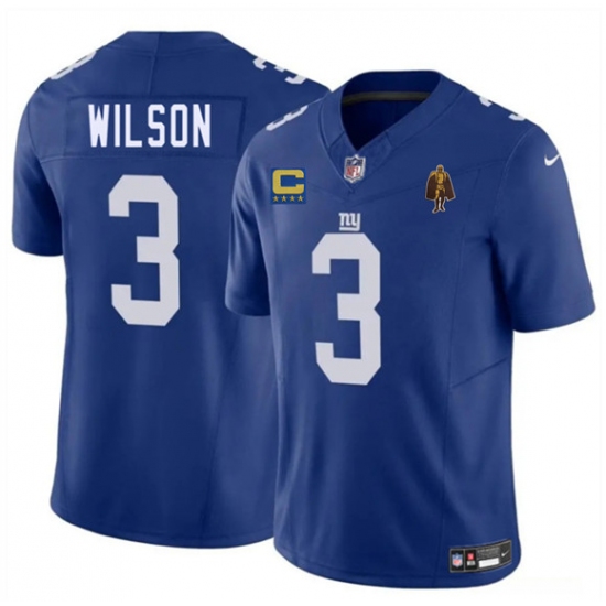 Men's New York Giants #3 Russell Wilson Blue 2025 F.U.S.E. With 4-star C And Walter Payton Vapor Untouchable Limited Football Stitched Jersey - Ujersey