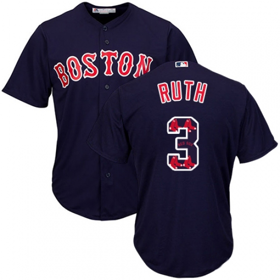 Men's Majestic Boston Red Sox #3 Babe Ruth Authentic Navy Blue Team Logo Fashion Cool Base MLB Jersey - Ujersey