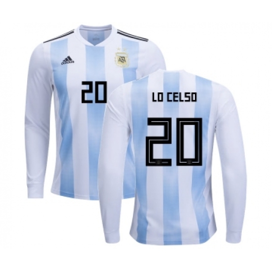 Argentina #20 Lo Celso Home Long Sleeves Kid Soccer Country Jersey