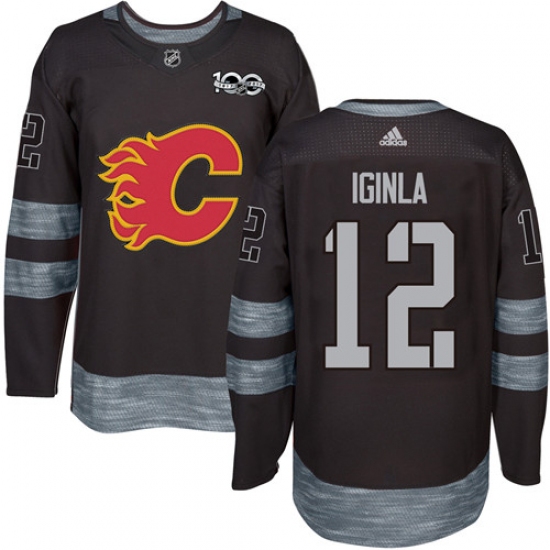 Men's Adidas Calgary Flames #12 Jarome Iginla Authentic Black 1917-2017 100th Anniversary NHL Jersey