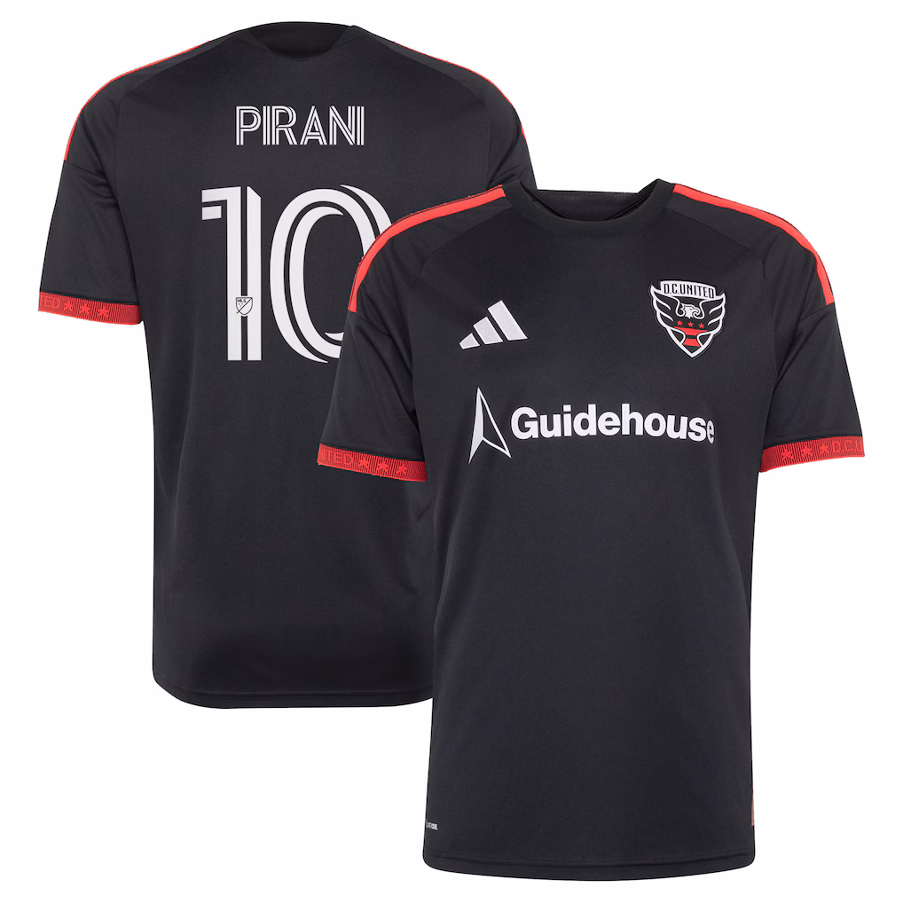 Men's D.C. United Gabriel Pirani adidas Black 2026 Black-and-Red Kit Replica Jersey