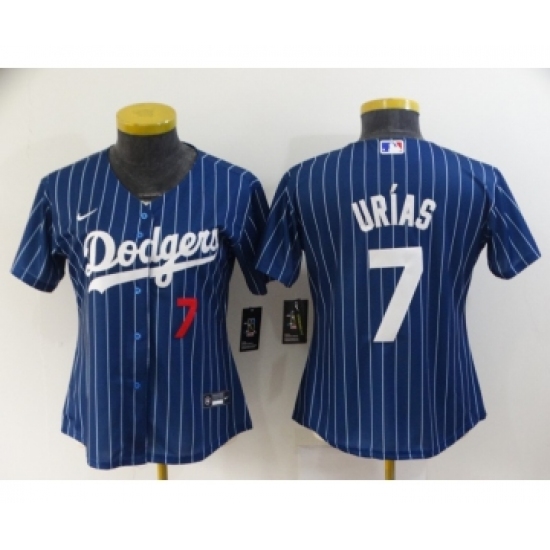 Women's Los Angeles Dodgers #7 Julio Urias Navy Blue Pinstripe Stitched MLB Cool Base Nike Jersey - Ujersey
