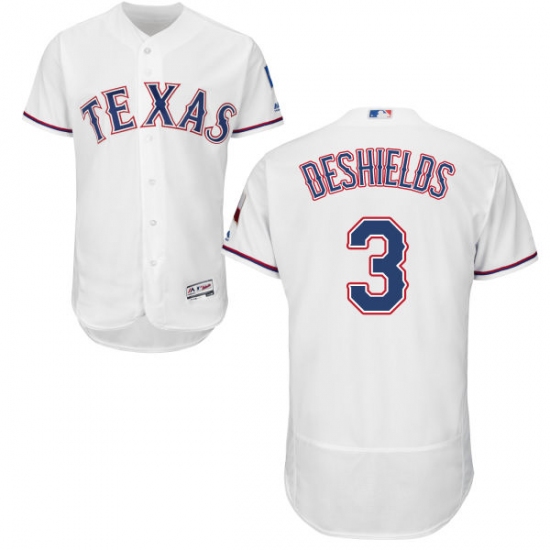 Men's Majestic Texas Rangers #3 Delino DeShields White Home Flex Base Authentic Collection MLB Jersey - Ujersey