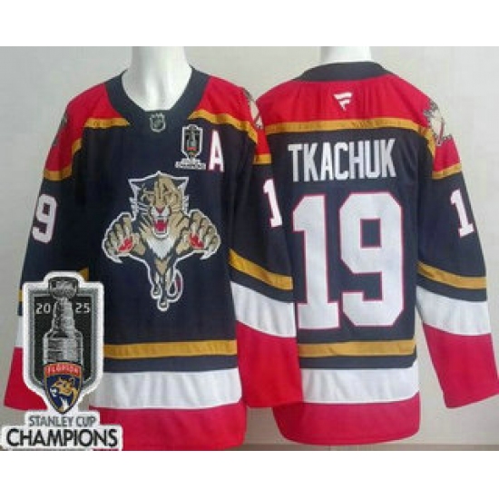 Men's Florida Panthers #19 Matthew Tkachuk Navy 2025 Stanley Cup Champions Authentic Jersey - Ujersey