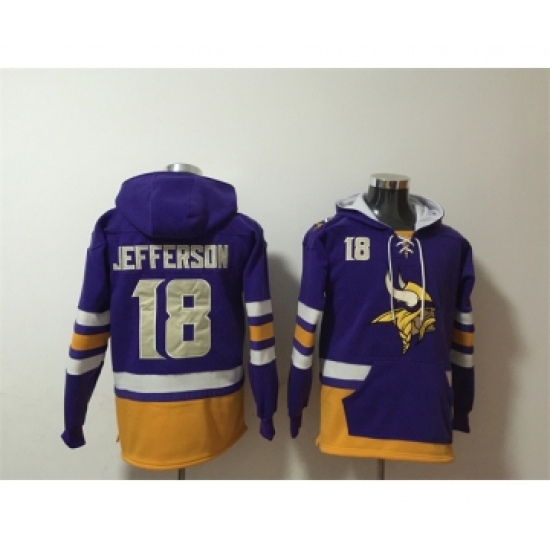 Men's Minnesota Vikings #18 Justin Jefferson Purple Ageless Must-Have Lace-Up Pullover Hoodie - Ujersey