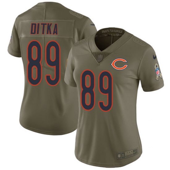 Women's Nike Chicago Bears #89 Mike Ditka Limited Olive 2017 Salute to Service NFL Jersey - Ujersey