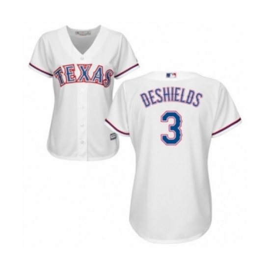 Women's Texas Rangers #3 Delino DeShields Jr. Authentic White Home Cool Base Baseball Player Jersey - Ujersey