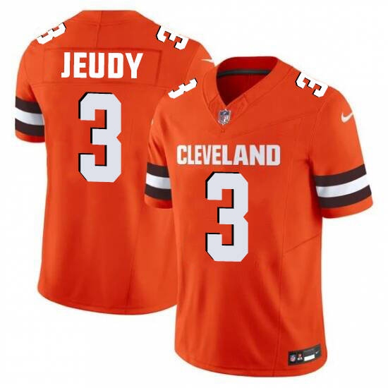 Men's Cleveland Browns #3 Jeudy Orange 2025 Vapor Limited Football Stitched Jersey - Ujersey