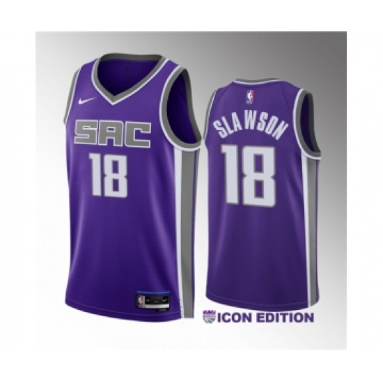 Men's Sacramento Kings #18 Jalen Slawson Purple 2023 Draft Icon Edition Stitched Jersey - Ujersey