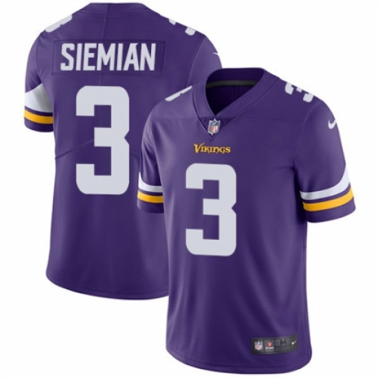 Youth Nike Minnesota Vikings #3 Trevor Siemian Purple Team Color Vapor Untouchable Limited Player NFL Jersey - Ujersey