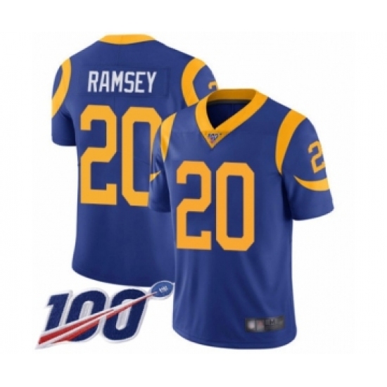Youth Los Angeles Rams #20 Jalen Ramsey Royal Blue Alternate Vapor Untouchable Limited Player 100th Season Football Jersey - Ujersey