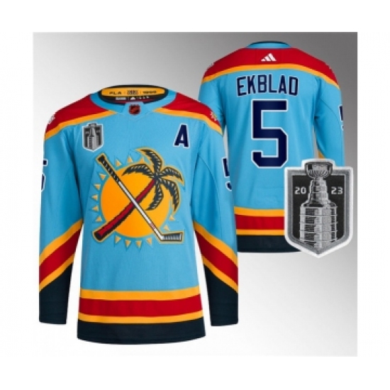 Men's Florida Panthers #5 Aaron Ekblad Blue 2023 Stanley Cup Final Reverse Retro Stitched Jersey - Ujersey