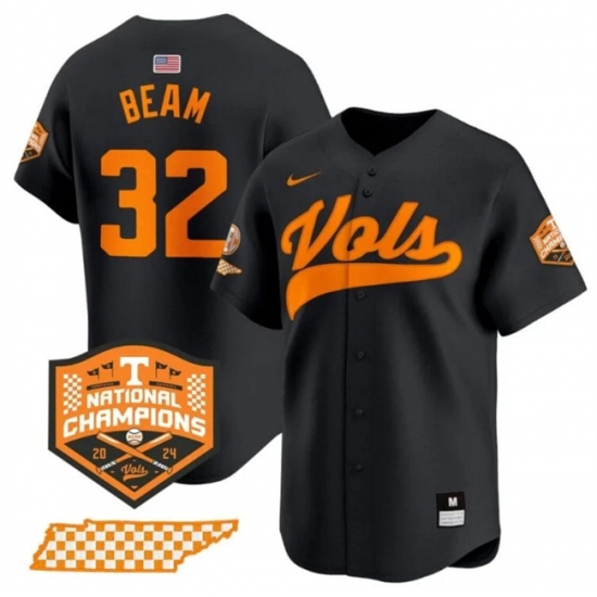 Men's Tennessee Volunteers #32 Drew Beam Black 2024 Champions Vapor Limited Stitched Jersey - Ujersey