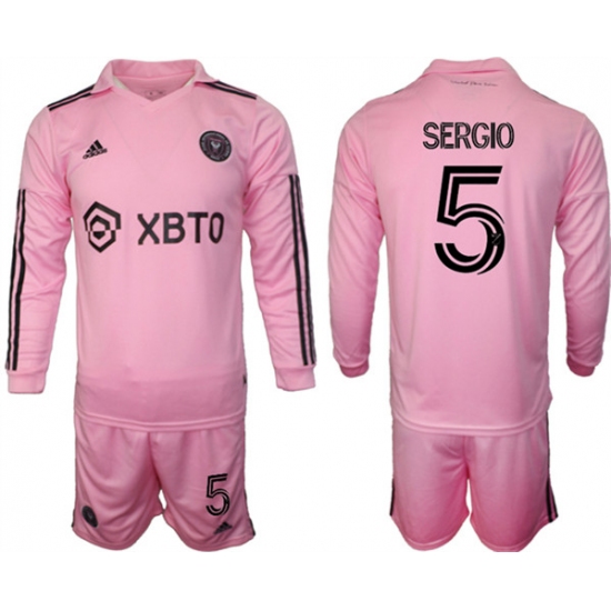 Men's Inter Miami CF #5 sergio 2023-24 Pink Home Soccer Jersey Suit - Ujersey