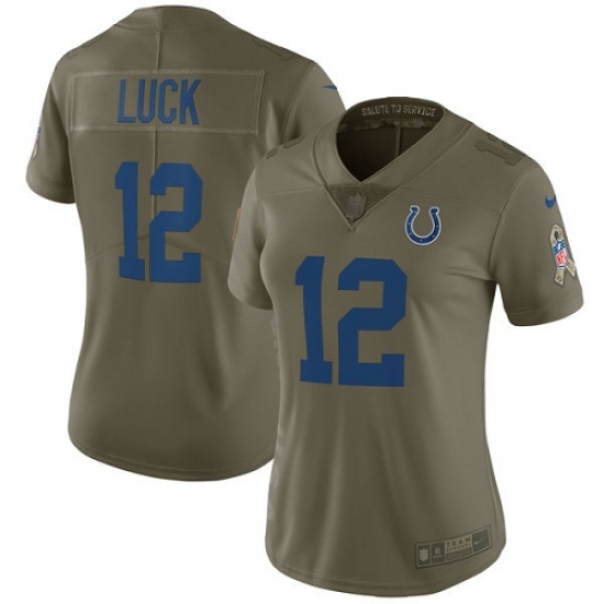 Women's Nike Indianapolis Colts #12 Andrew Luck Limited Olive 2017 Salute to Service NFL Jersey