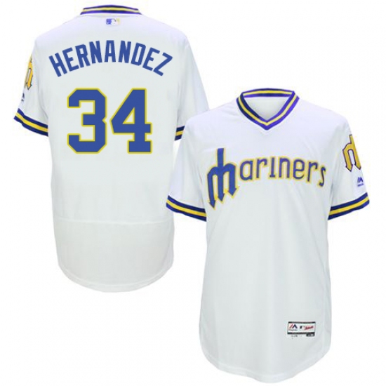 Men's Majestic Seattle Mariners #34 Felix Hernandez White Flexbase Authentic Collection Cooperstown MLB Jersey - Ujersey