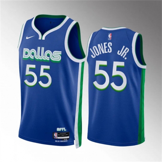 Men's Dallas Mavericks #55 Derrick Jones Jr Blue City Edition Stitched Basketball Jersey - Ujersey