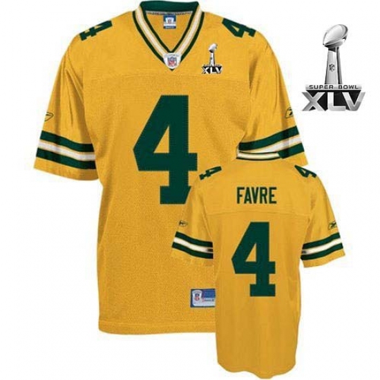 Reebok Green Bay Packers #4 Brett Favre Yellow 2011 Super Bowl XLV Authentic Throwback NFL Jersey - Ujersey
