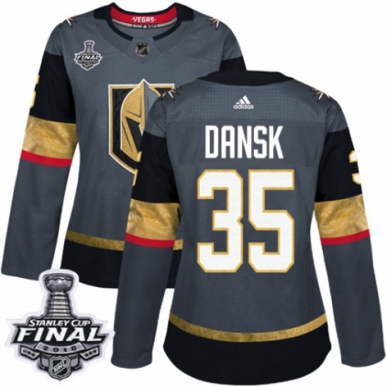 Women's Adidas Vegas Golden Knights #35 Oscar Dansk Authentic Gray Home 2018 Stanley Cup Final NHL Jersey - Ujersey
