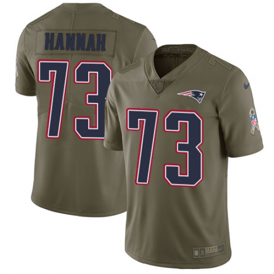Men's Nike New England Patriots #73 John Hannah Limited Olive 2017 Salute to Service NFL Jersey - Ujersey