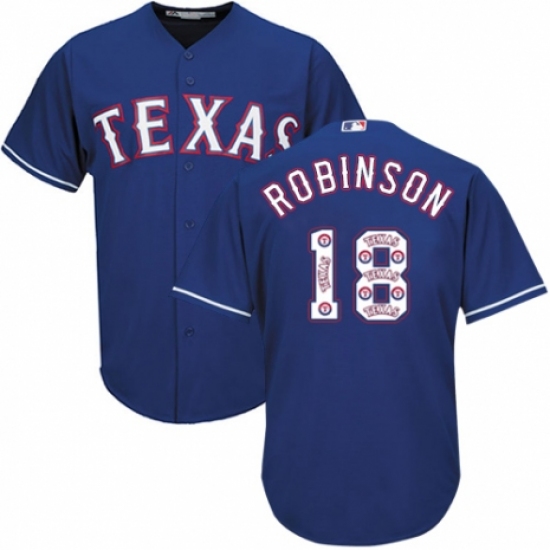 Men's Majestic Texas Rangers #18 Drew Robinson Authentic Royal Blue Team Logo Fashion Cool Base MLB Jersey - Ujersey