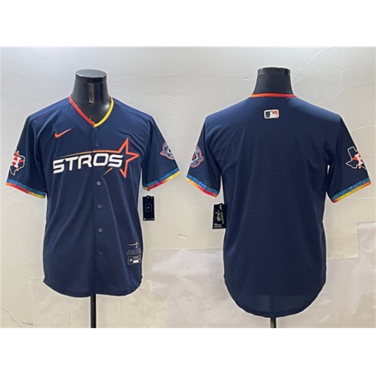 Men's Houston Astros Blank Navy 2025 City Connect With Texas Patch Limited Stitched Baseball Jersey - Ujersey