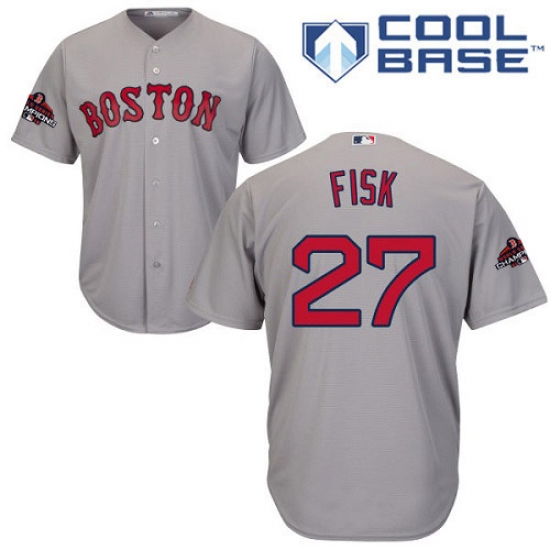 Youth Majestic Boston Red Sox #27 Carlton Fisk Authentic Grey Road Cool Base 2018 World Series Champions MLB Jersey - Ujersey