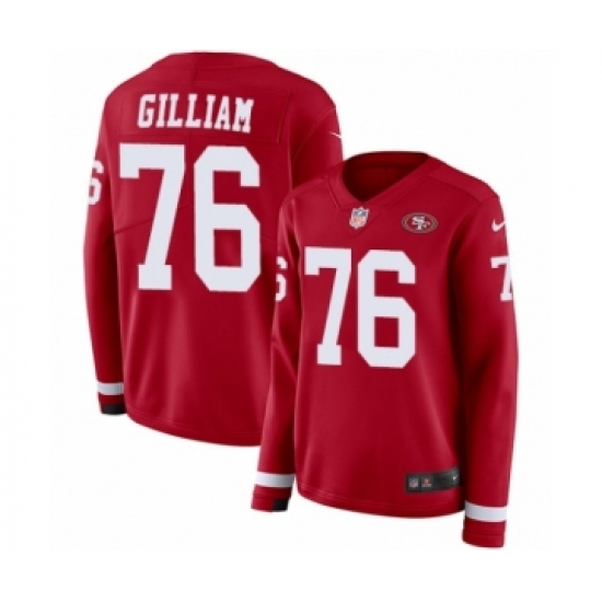 Women's Nike San Francisco 49ers #76 Garry Gilliam Limited Red Therma Long Sleeve NFL Jersey - Ujersey