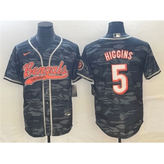 Men's Cincinnati Bengals #5 Tee Higgins Gray Camo Cool Base Stitched Baseball Jersey - Ujersey