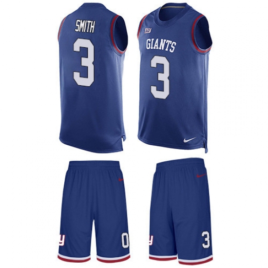 Men's Nike New York Giants #3 Geno Smith Limited Royal Blue Tank Top Suit NFL Jersey - Ujersey