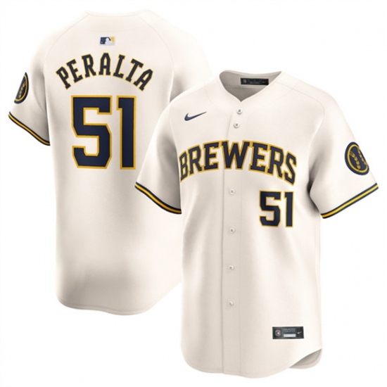 Men's Milwaukee Brewers #51 Freddy Peralta Cream Limited Stitched Baseball Jersey - Ujersey
