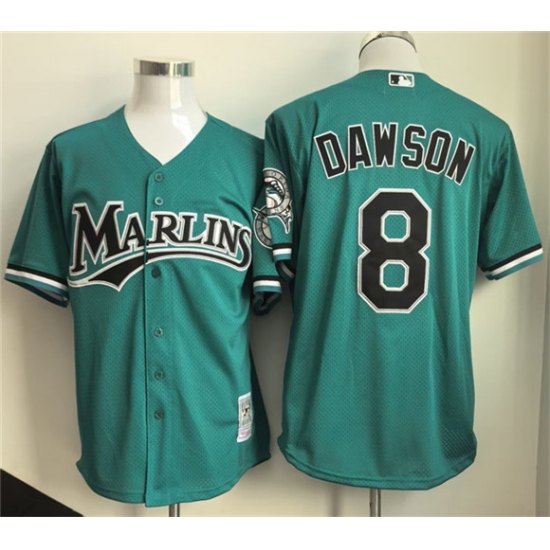 Men's Miami Marlins #8 Andre Dawson Teal Throwback Stitched Baseball Jersey - Ujersey