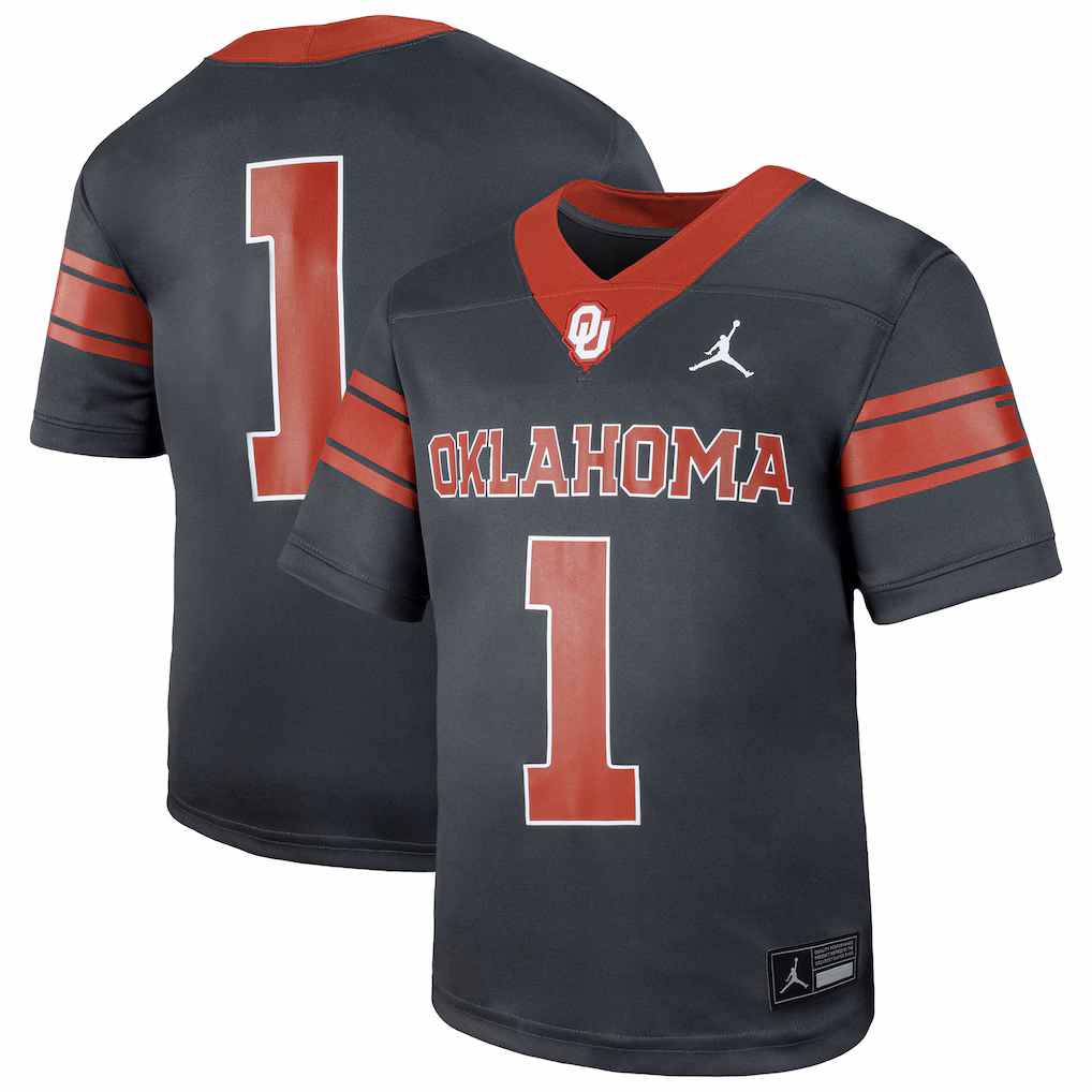 Youth Jordan Brand #1 Anthracite Oklahoma Sooners Alternate Football Game Jersey - Ujersey Shop